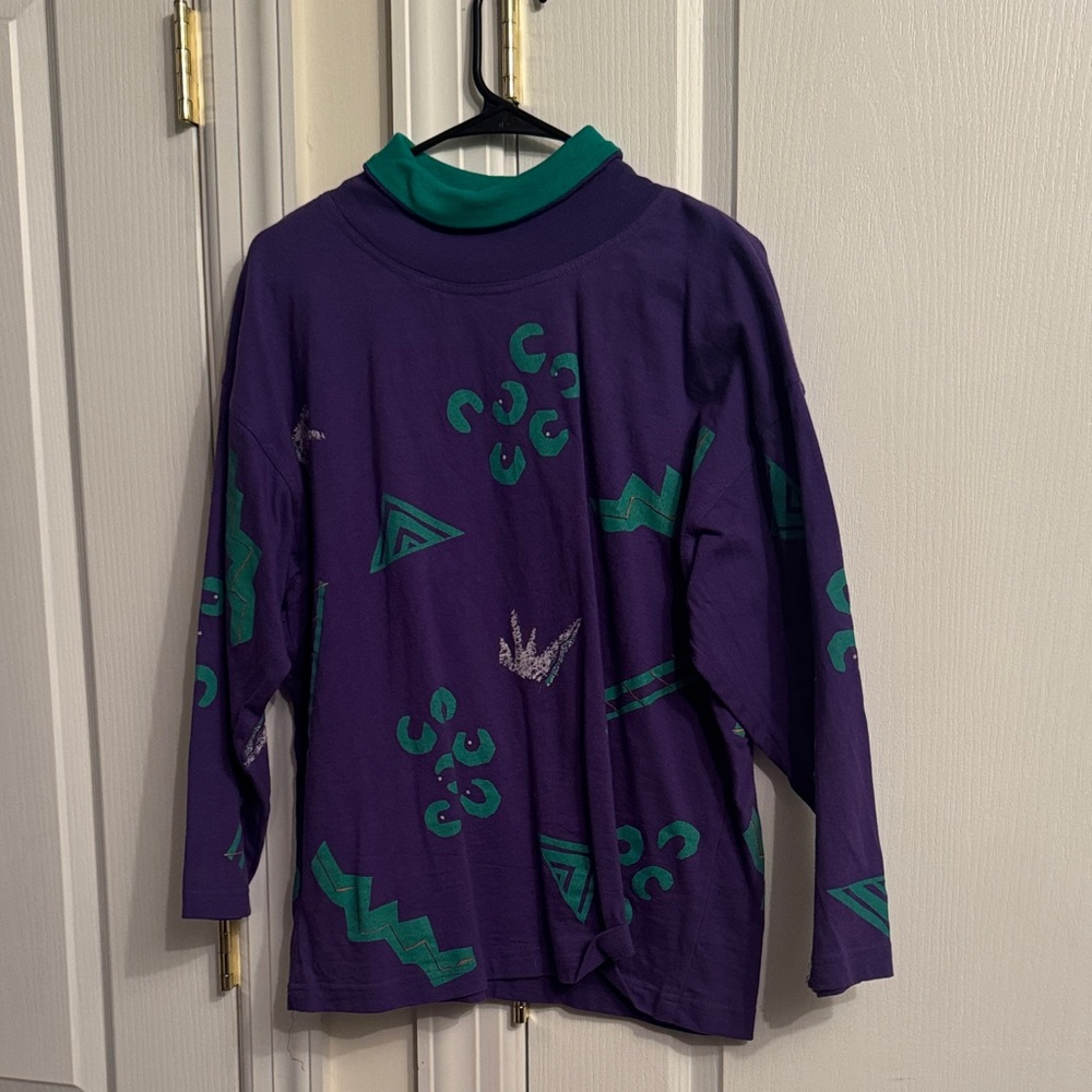 Purple and teal vintage 90s fold over turtleneck